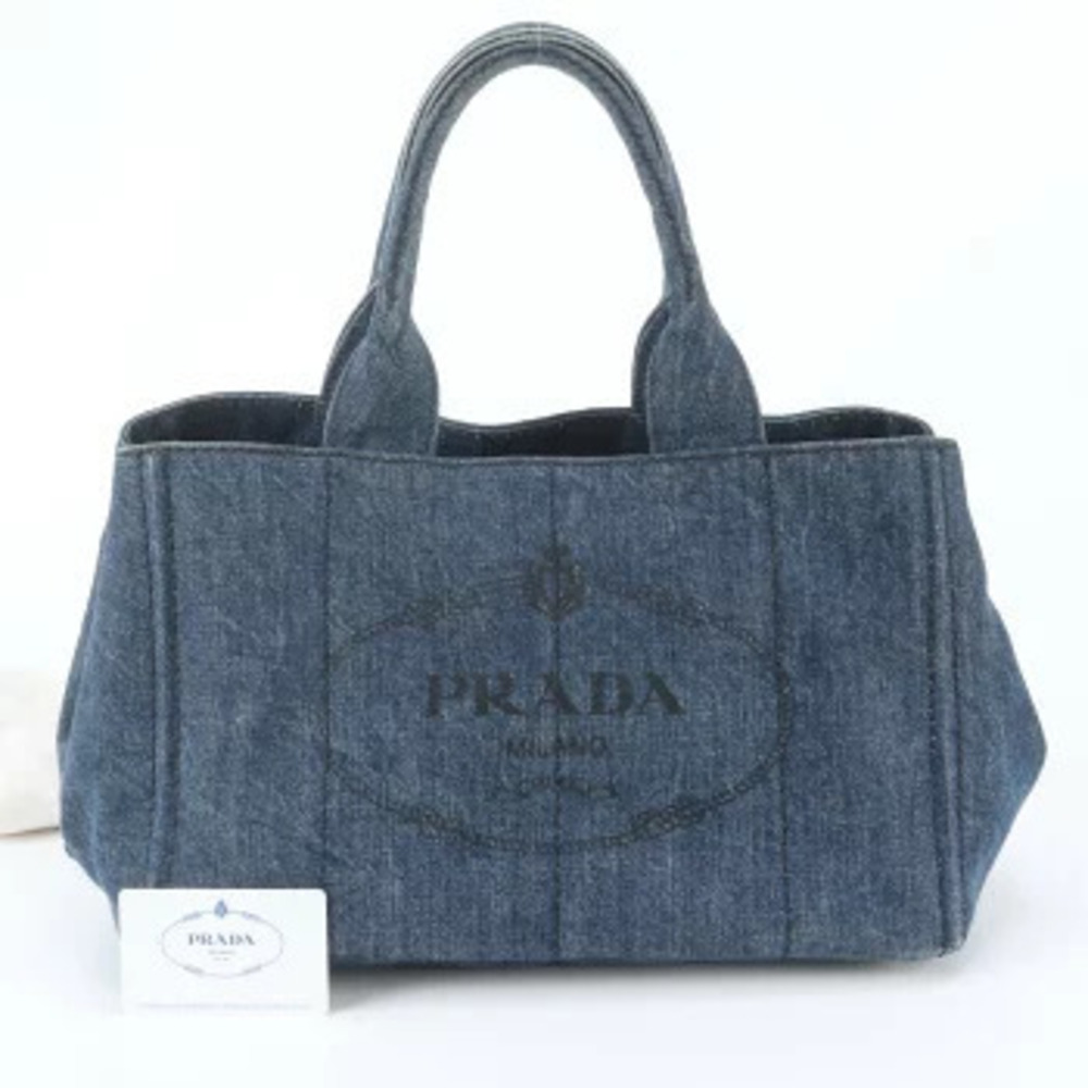 Prada Canapa Denim Tote Bag Card Blue